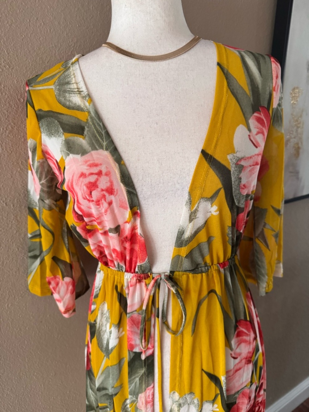 Mustard Yellow Floral Maxi Duster Kimono - Picture 3 of 7